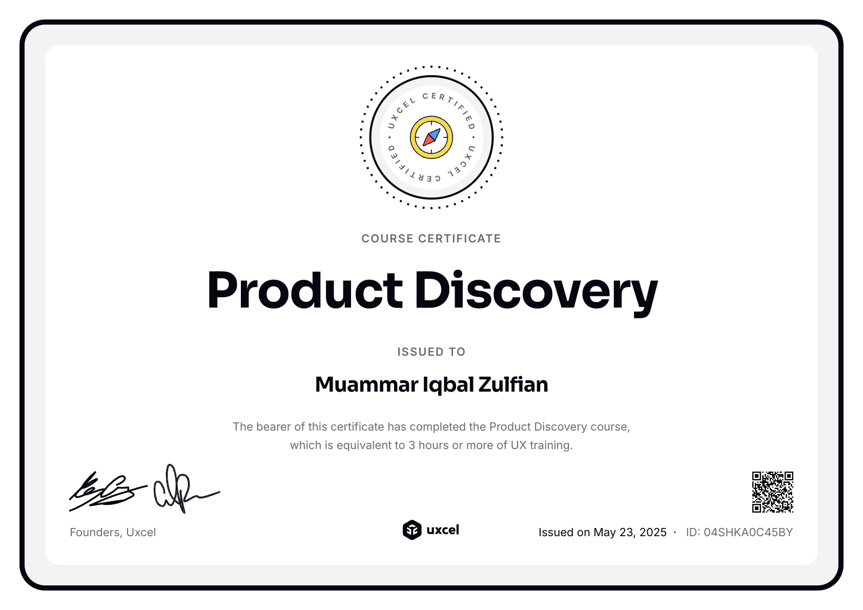 Muammar Iqbal Zulfian's certificate